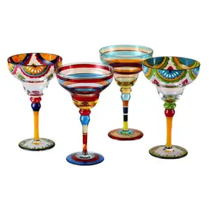 Embalaje a granel Copas de bebida tropical Cristal pintado Margarita Glass Wine Pint Glass Creative Cocktail pintado a mano 270ml