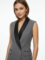 Gilet Blazer Sans Manches à Col Rabattu pour Femme, Style Décontracté et Professionnel, Idéal pour le Bureau et les Tenues de Travail
