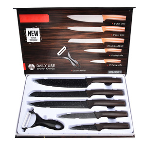 Ensemble de couteaux de cuisine et de couteaux à fruits en acier inoxydable de haute qualité, 7 pièces, coffret cadeau d'ustensiles de cuisine, stock disponible - Product Image 1