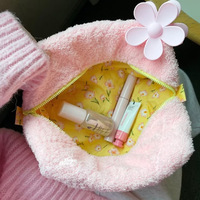 Pochette de maquillage personnalisée avec logo, en tissu éponge, en tissu pelucheux, en flanelle Teddy, en laine d'agneau, en coton moelleux matelassé