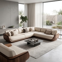 Ensemble de canapé d'angle en velours de luxe moderne avec structure en bois massif pour salon