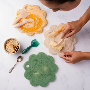 Colorful Scallop Resin Cheese <b>Board</b> 10 Inch Handmade Charcuterie Tray with Swirl Marble Texture for Restaurants - Product Image 1