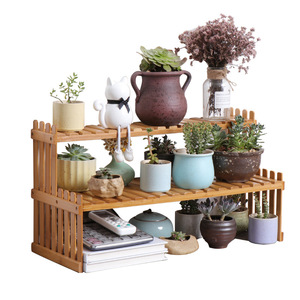 Bamboo Desktop Flower <b>Stand</b> 2 Tier Plant Shelf Storage Organizer for Office Home Decor - Product Image 5