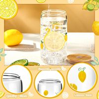 Gelas Jus Lemon Icon Tahan Lama, Tebal, dan Kokoh dengan Tutup Bambu dan Sedotan-17 oz untuk Teh, Jus, Kopi
