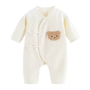 Pagliaccetto per <span class=keywords><strong>neonato</strong></span> con bottone a scatto, design a forma di orso, tinta unita, a righe, 100%, manica lunga, pagliaccetto per bambini - Product Image 3