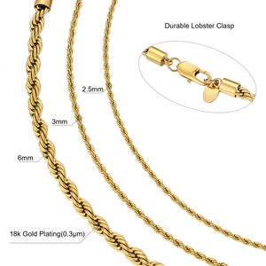 Pulsera de Cuerda Trenzada de Acero Inoxidable 316L con Baño de Oro de 18K, Cadena de Mano con Eslabones Retorcidos de 2.5mm, Regalo de Moda para Hombres y Mujeres, Venta al por Mayor a Granel - Product Image 2