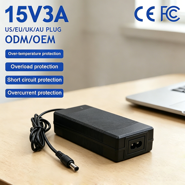 OEM Desktop DC Adapter 15V 3A Power Adapter 100-240V 15V 3A 45W Switching Power Supply for Laptops and LCD Monitors