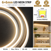 Bande LED néon 6x6mm 24V en silicone, flexible, pour armoire, sans soudure, découpe libre, 3000K 4000K 6000K, max 7W/m