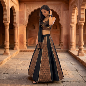 TENNECY Black Printed Cotton Garba Chaniya Choli-Stretchable Party Wear for <b>Wedding</b> & Casual Occasions - Product Image 1