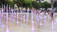 Cuadrado nueva moda colorido música agua baile piso fuente seca para niños jugando