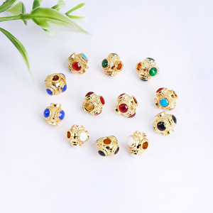 Traditional Gold Inlaid Imitation Turquoise <b>Spacer</b> Beads 6.8x6.8x2mm Mosaic Alloy Jewelry Findings For DIY Bracelet Necklace - Product Image 1