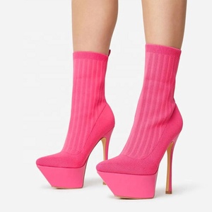 Sexy Women's Knitted Ankle <b>Boots</b> Thin High Heel Pointed Toe Platform Shoes Elastic Short Booties Stretch Upper on - Product Image 2
