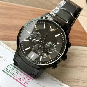 クォーツクロノグラフメンズウォッチオリジナルサファイアクリスタルビジネスカジュアルブラックステンレススチール日本人 - Product Image 2