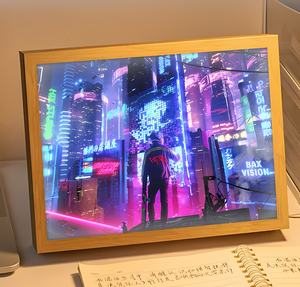 Cyberpunk personalizado Anime LED luz pintura logotipo luminoso enmarcado pared arte proveedor directo embalaje personalización marcos de madera - Product Image 3