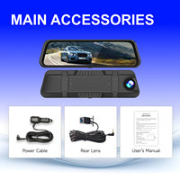 Caméra de tableau de bord pour voiture avec écran tactile IPS 10 pouces, vision nocturne supérieure, double objectif, montage sur rétroviseur, WiFi et capteur G