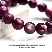 Bracelet en perles de Lepidolite violette en forme de boule, Lepidolite couleur raisin effet écaille de dragon avec effet œil de chat, anti-stress