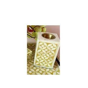 Portavelas de forma cuadrada con incrustaciones de hueso, candelabro elegante con luz de té personalizada para decoración del hogar - Product Image 1