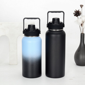 Insulated Water Bottle 1000ml Stainless Steel Outdoor Sports Cycling Use Black Dark Blue - Product Image 2