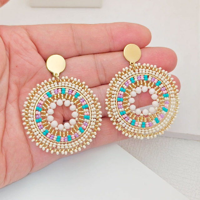 Handmade Colorful Beads Earrings Boho Statement Bead Dangle Earrings Summer Beach Jewelry Gifts Beaded Drop Earrings for Women