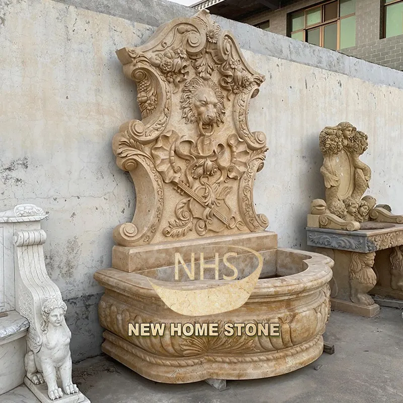 Hand geschnitzter natürlicher Marmor brunnen mit Löwen statue großer Außen brunnens tein komplette Sätze zum Verkauf