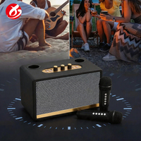 Speaker Karaoke Bluetooth Kabinet Kayu dengan 2 Mikrofon Nirkabel Suara Berkualitas Tinggi Portabel untuk Bernyanyi di Rumah, Pesta Keluarga