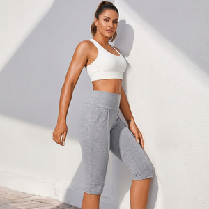 High Waist Customized Colors Capri <b>Leggings</b> Pockets Tummy Control Stretch Seamless Knitted Spandex/Nylon Sporty Women's All - Product Image 6