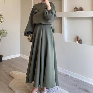 Conjunto de Dos Piezas para Mujer, Falda Larga Elegante y Holgada con Mangas de Farol, Estilo Floral de Dubái, Oriente Medio, Premium - Product Image 2