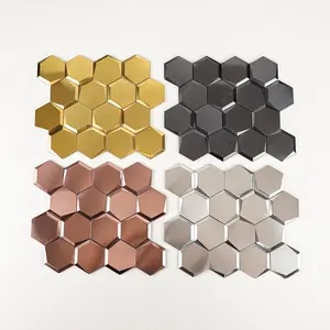 3D Hexagonal Gold Brushed Stainless Steel Peel And Stick Metal Mosaic Tiles