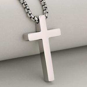 Collier pendentif croix simple en acier inoxydable, bijoux chrétiens vintage pour femmes et hommes, cadeau religieux hip-hop pour baptême - Product Image 3