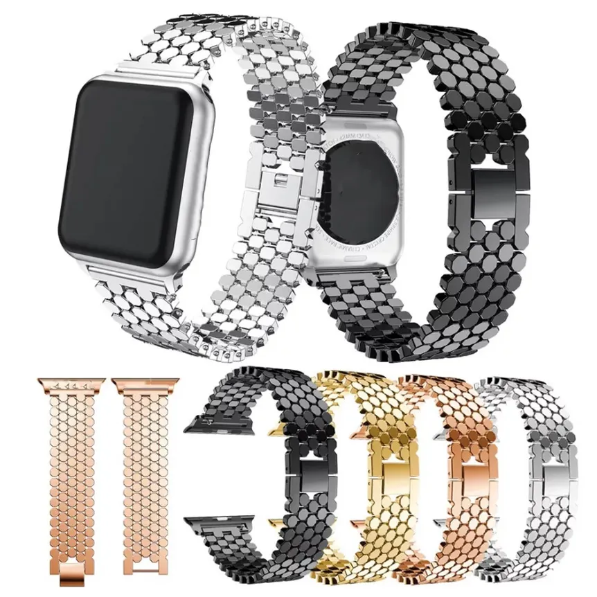 Colmeia de metal para relógio, pulseira de relógio estampada com escala de peixe, correia de metal em aço inoxidável para apple watch ultra 49mm, iwatch series 8