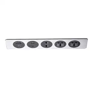 OSWELL Aluminum Flush hidden mounted in desk tabletop Germany power outlet data rj45 network USB charging socket