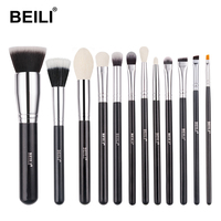 Ensemble professionnel de 12 pinceaux de maquillage noirs de haute qualité, pinceaux à poudre, à eye-liner, à fard à paupières, à fond de teint, taille de voyage luxueuse, petits pour les sourcils