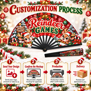 Éventails promotionnels en plastique 13 pouces (33 cm) en bambou et plastique, motif renne <span class=keywords><strong>de</strong></span> Noël, pour soirées et jeux, vente en gros - Product Image 4