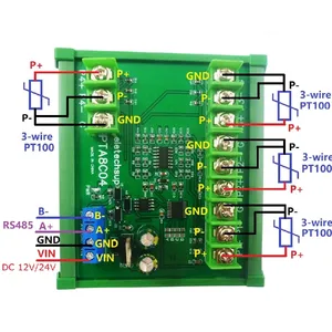 PTA8C04 DC 12V 24V 4CH -40~500 Celsius PT100 RTD RS485 Temperature Sensor For Modbus RTU Platinum Thermal Resistance Collector