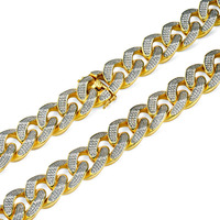 JASEN de 20 MM de ancho Zirconia helado CZ 14K o 18K oro cubano de enlace de cadena de plata de los hombres collar de