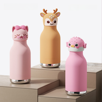 Bouteille d'eau isotherme en acier inoxydable classique de 450 ml avec couvercle en silicone motif animal mignon