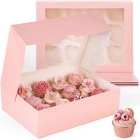 Lot de 12 boîtes à cupcakes roses à ouverture automatique avec fenêtre, idéales pour les anniversaires et les fêtes