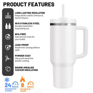 Gobelet isotherme personnalisé à double paroi de 40 oz avec poignée, en acier inoxydable, grande tasse de voyage avec couvercle et paille - Product Image 2