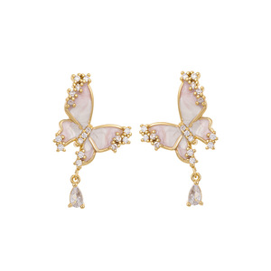 Boucles d'oreilles papillon en zircon, design coquillage doré, bijoux d'anniversaire pour femmes EDB-005 - Product Image 5