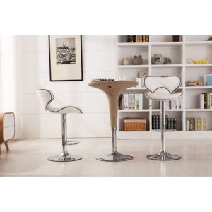 DB Masaccio Set of 2 White <b>Swivel</b> <b>Barstools</b> Upholstery Airlift Adjustable with Chrome Base - Product Image 1