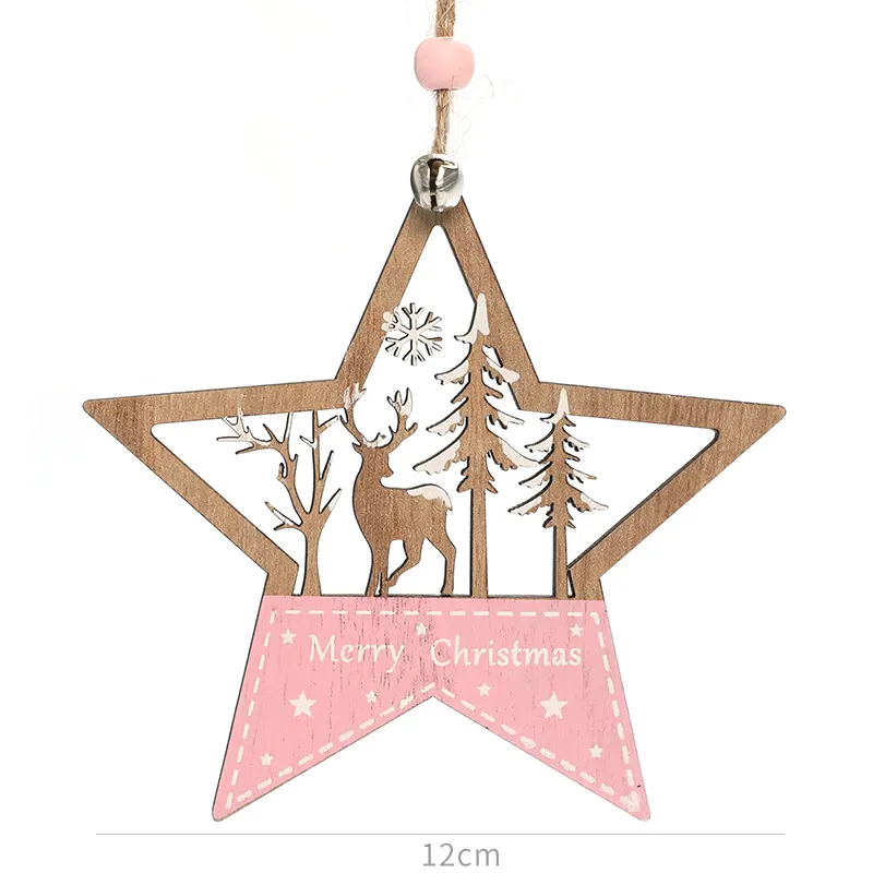 Colgante de Arbol de navidad para decoración del hogar, suministros para fiesta de año nuevo, ornamento colgante de árbol de navidad de madera