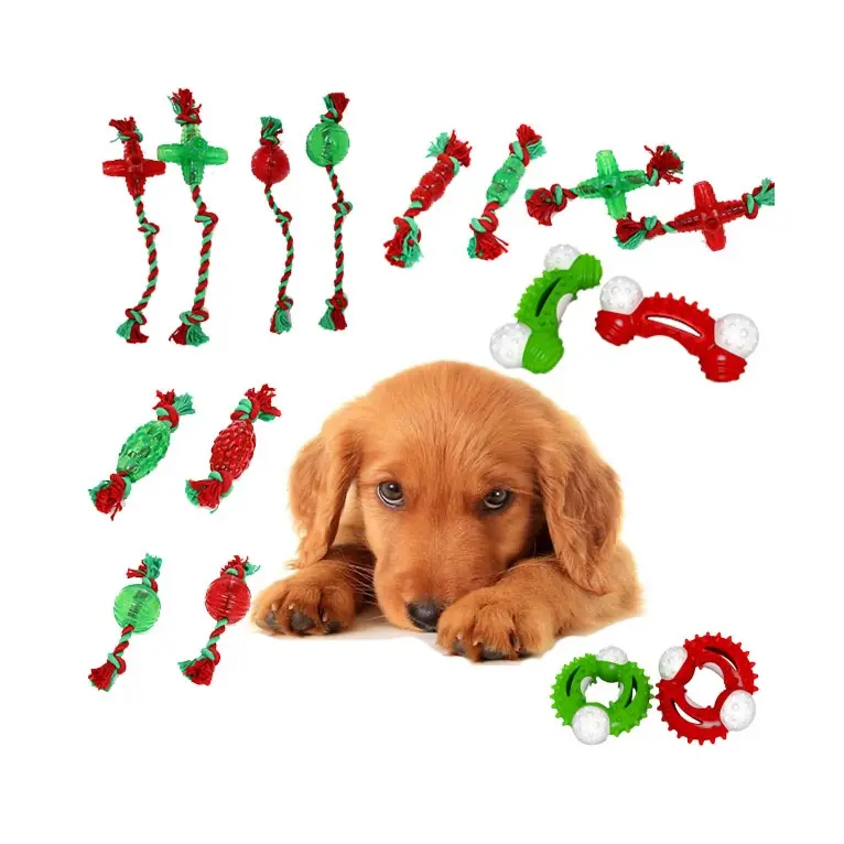 סדרת חג המולד סיטונאי ניילון חבל צעצועי עמיד לעיסת כלב צעצוע סט אינטראקטיבי כלב צעצוע