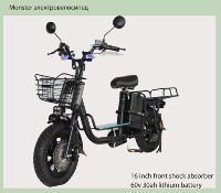 Moteur haute puissance 1500W, batterie au lithium 60V ultra longue portée pour le transport de marchandises urbain, les sports de loisirs et les vélos électriques domestiques