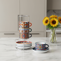 Ensemble de 4 tasses et soucoupes à expresso/cappuccino/latte en porcelaine, résistantes à la chaleur, compatibles micro-ondes/lave-vaisselle