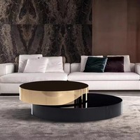 Ensemble de tables basses modernes, légères, luxueuses, créatives, noires, minimalistes, rotatives, télescopiques, en acier inoxydable et en verre pour salon