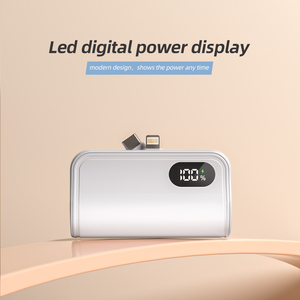 Mini 5000mAh Dual Head Mobile Power Bank Holder with Built-In Cable Tail <b>Plug</b> Digital Display Fast Charger Capsule Portable Type - Product Image 3