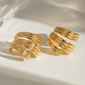 Cuff Earrings 18K Gold Stainless Steel Geometric Twisted Design Party Fashion Jewelry - Product Image 3