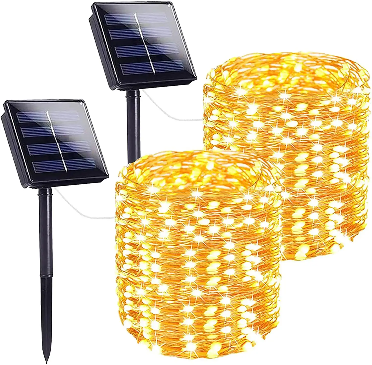 Woohaha 2 Pack 100 LED Solar String Lights Outdoor Waterproof Copper Wire 8 Modes Fairy Lights for Garden Patio Party