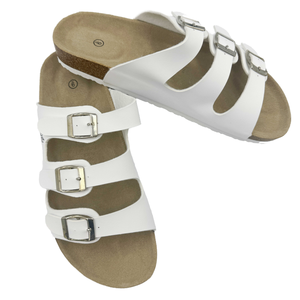 รองเท้าแตะสไลด์แบบสวมเปิดนิ้วเท้า พื้นคอร์ก กันลื่น สำหรับผู้หญิง ดีไซน์สายรัดสามเส้น ปรับแต่งได้ เหมาะสำหรับฤดูร้อน สไตล์ลำลอง - Product Image 1