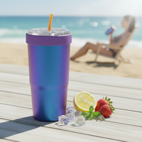 Gobelet isotherme Moioco 30oz violet pailleté, tasse en acier inoxydable compatible avec les boissons froides et les smoothies d'été